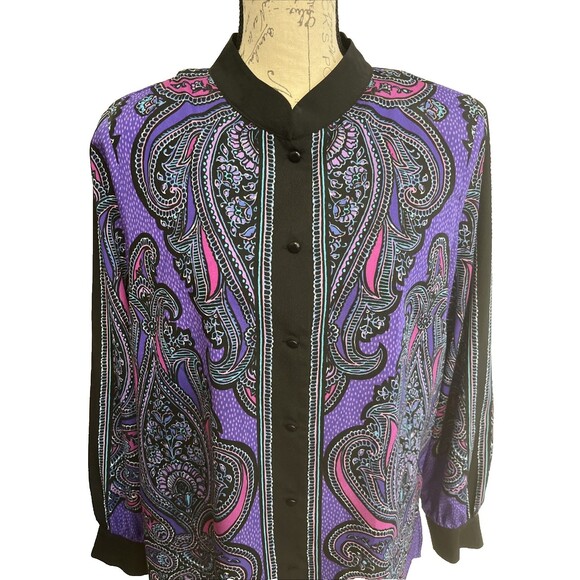 Bob Mackie Wearable Art Women's Size Large Blouse Top Button Front - Picture 1 of 8